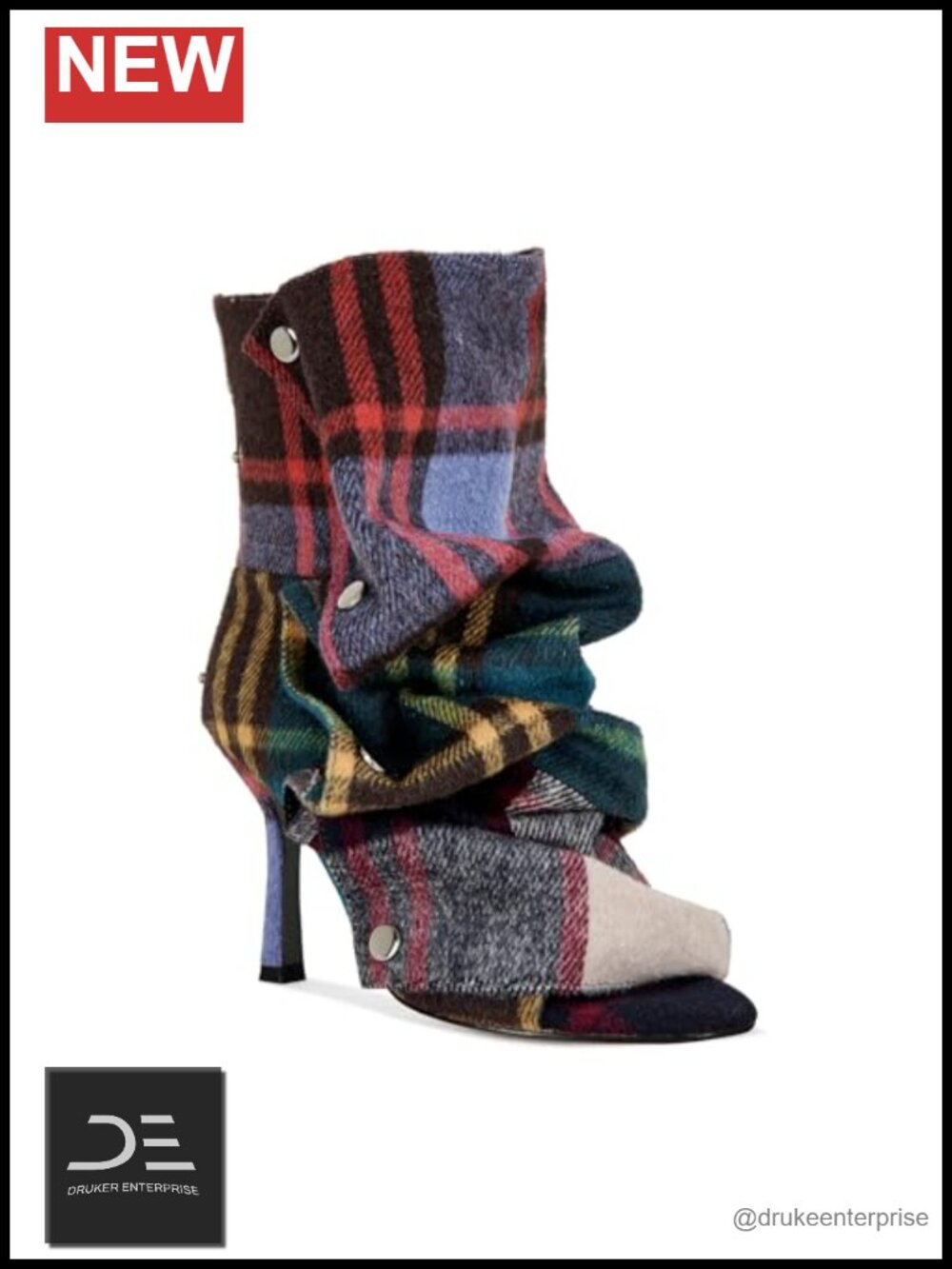 Women's Plaid Suede Peep Toe Ankle Boots with Stiletto Heels, Back Zip,